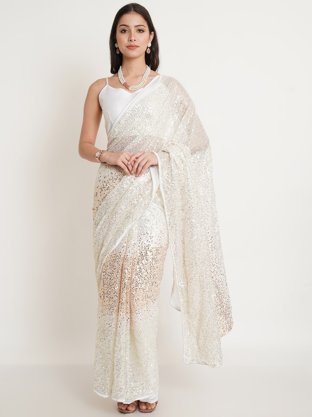 

Purple State White & Gold-Toned Embellished Sequinned Saree