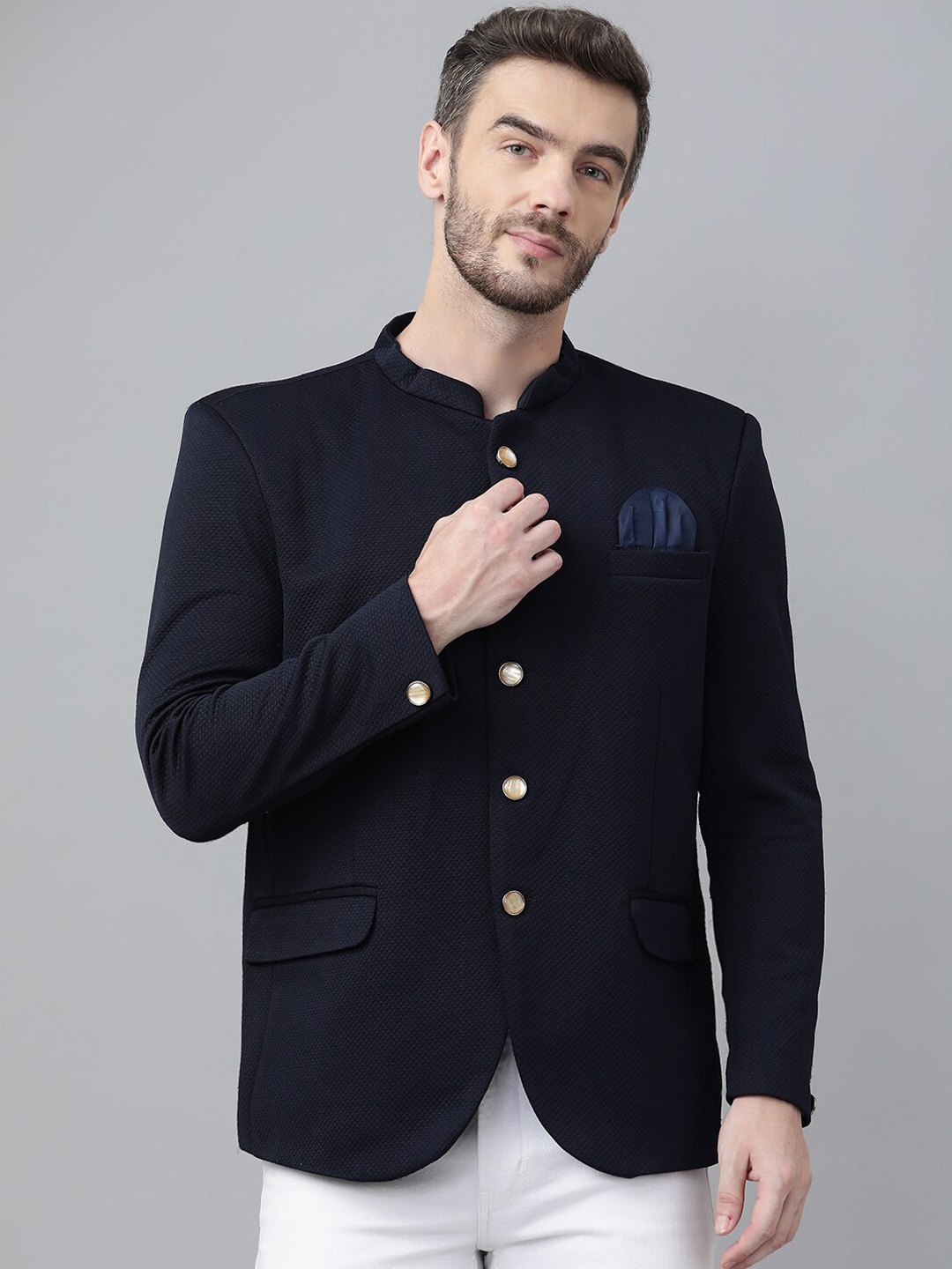 

Hangup Men Blue Solid Single Breasted Blazers, Navy blue