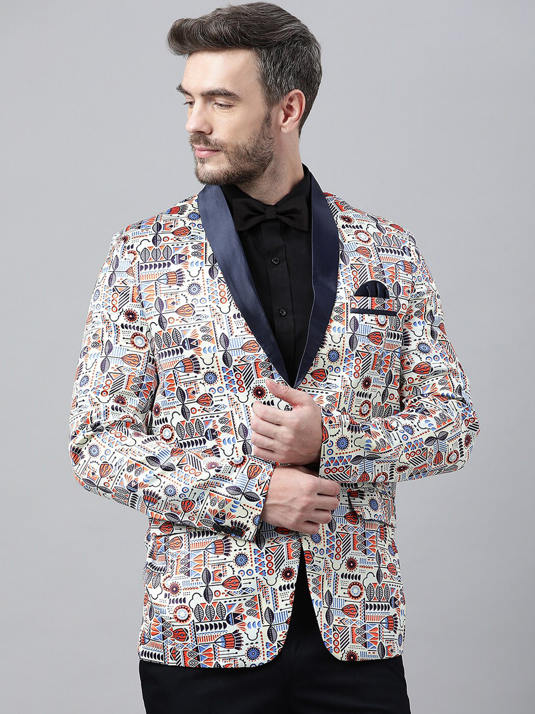 

Hangup Men Black & White Printed Single-Breasted Casual Blazers