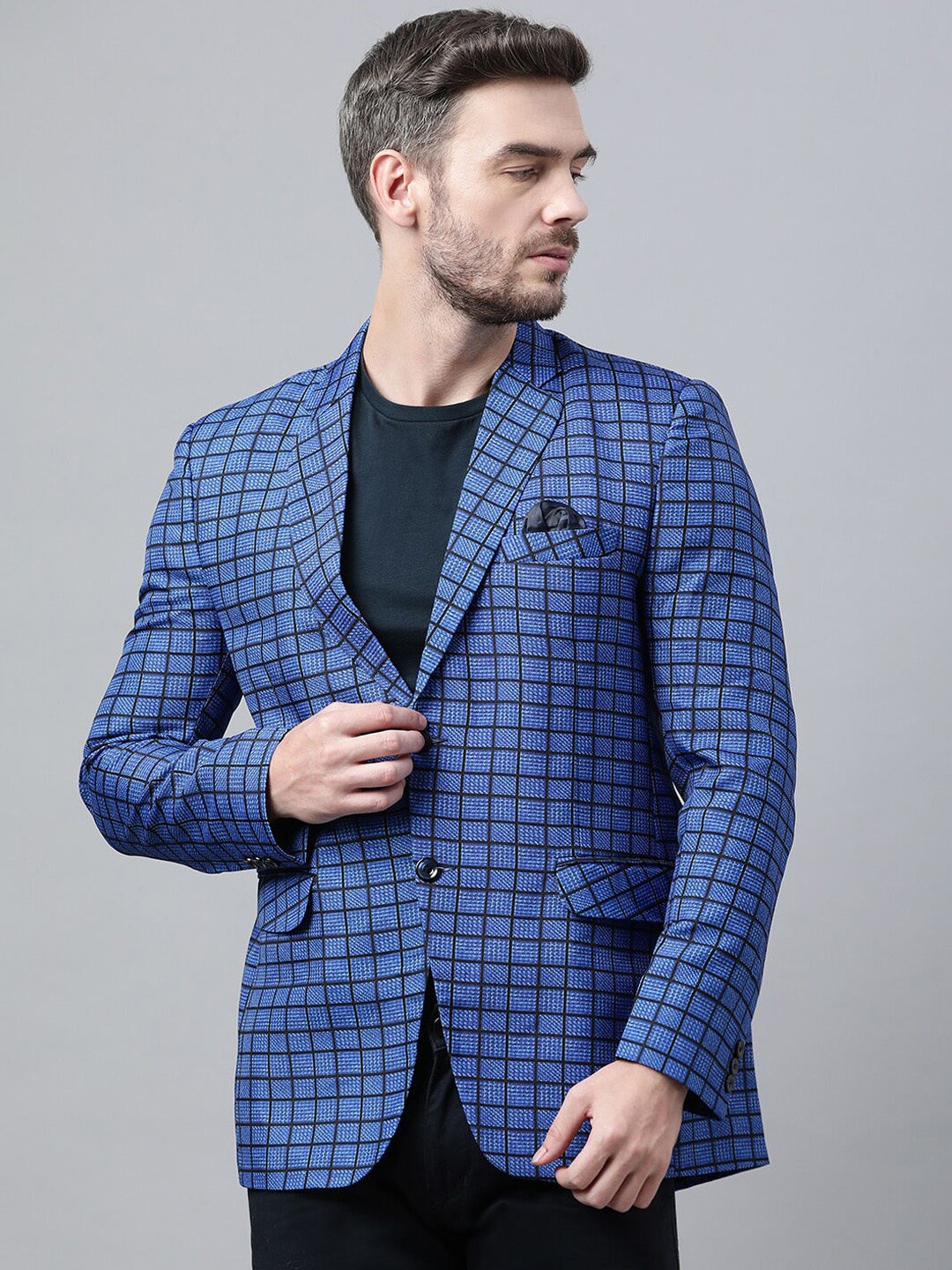 

Hangup Men Blue Checked Single-Breasted Blazers