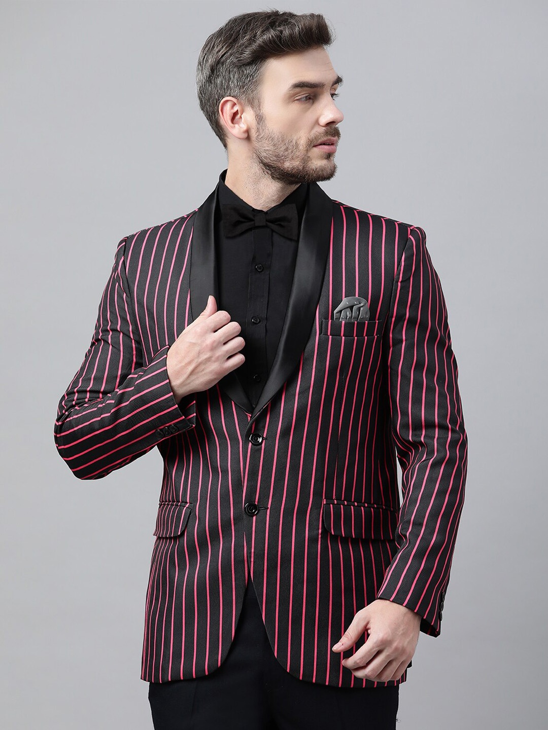 

Hangup Men Black Striped Single-Breasted Blazers