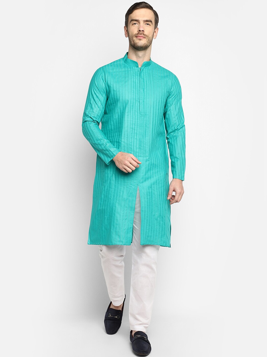 

DEVOILER Men Turquoise Blue Kurta