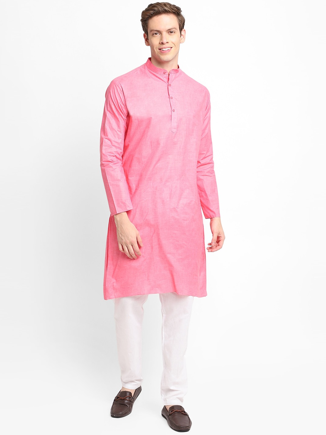 

DEVOILER Men Solid Pink Kurta