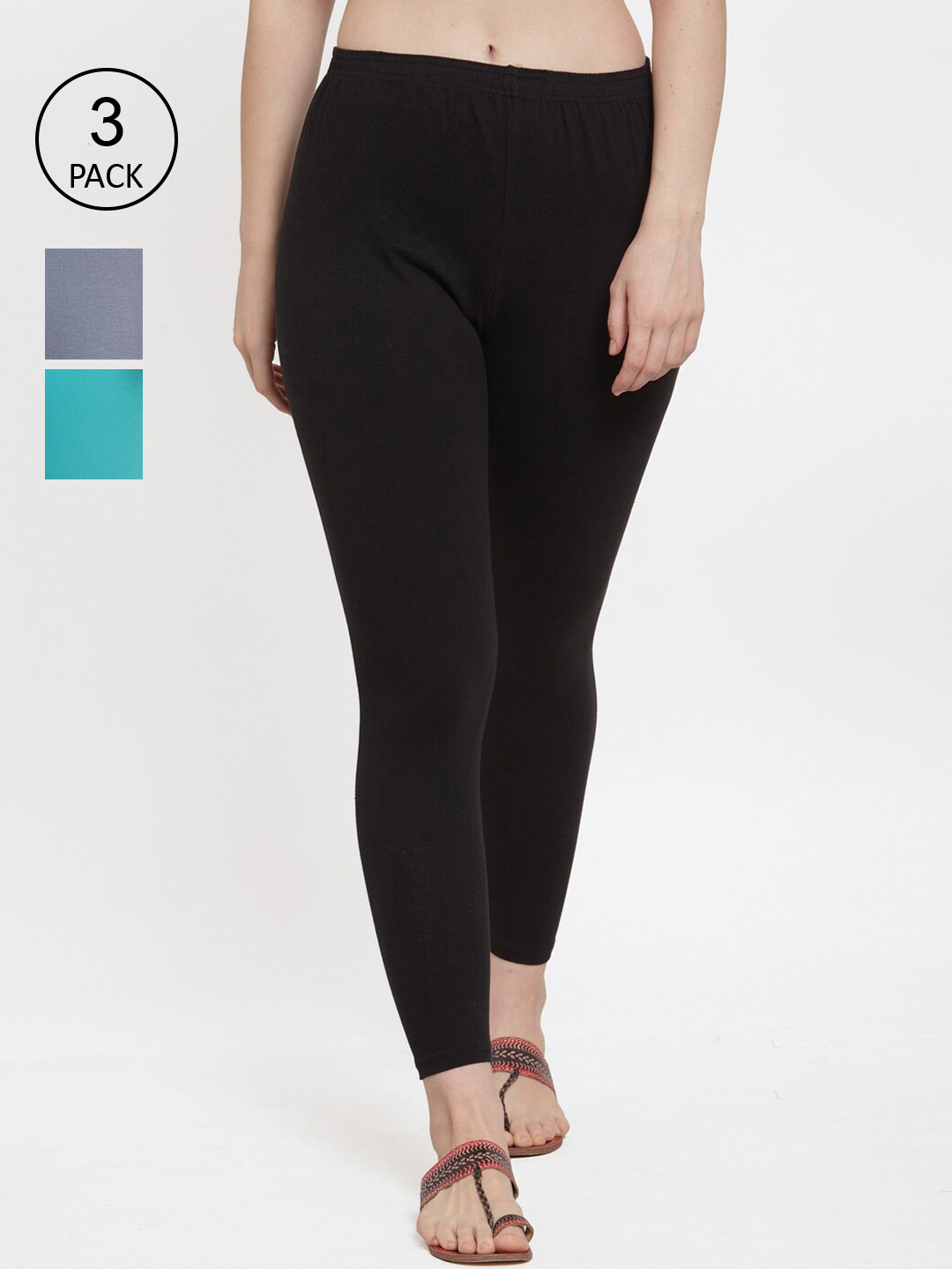 

Jinfo Women Pack of 3 Solid Ankle-Length Leggings, Black