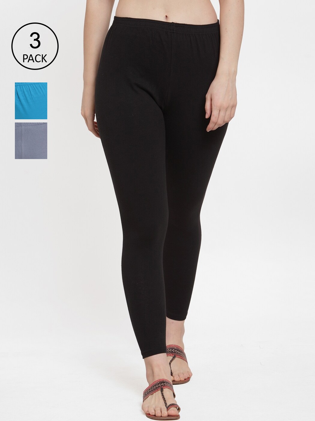 

Jinfo Women Pack of 3 Solid Ankle-Length Leggings, Black