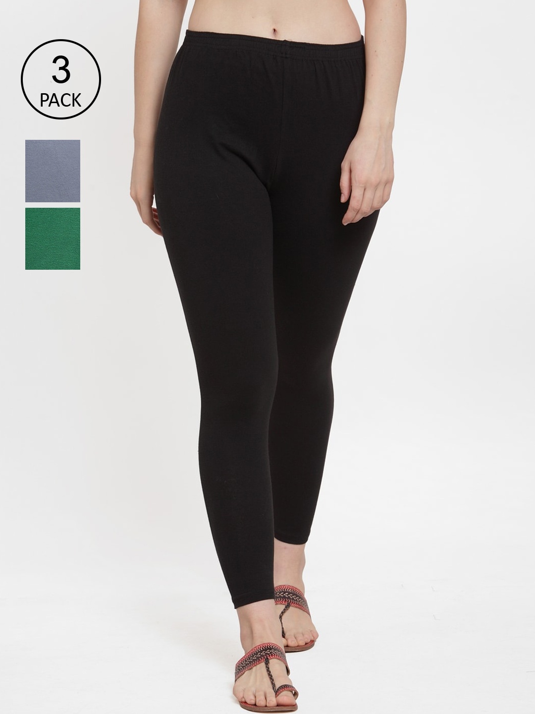 

Jinfo Women Pack of 3 Solid Ankle-Length Leggings, Black