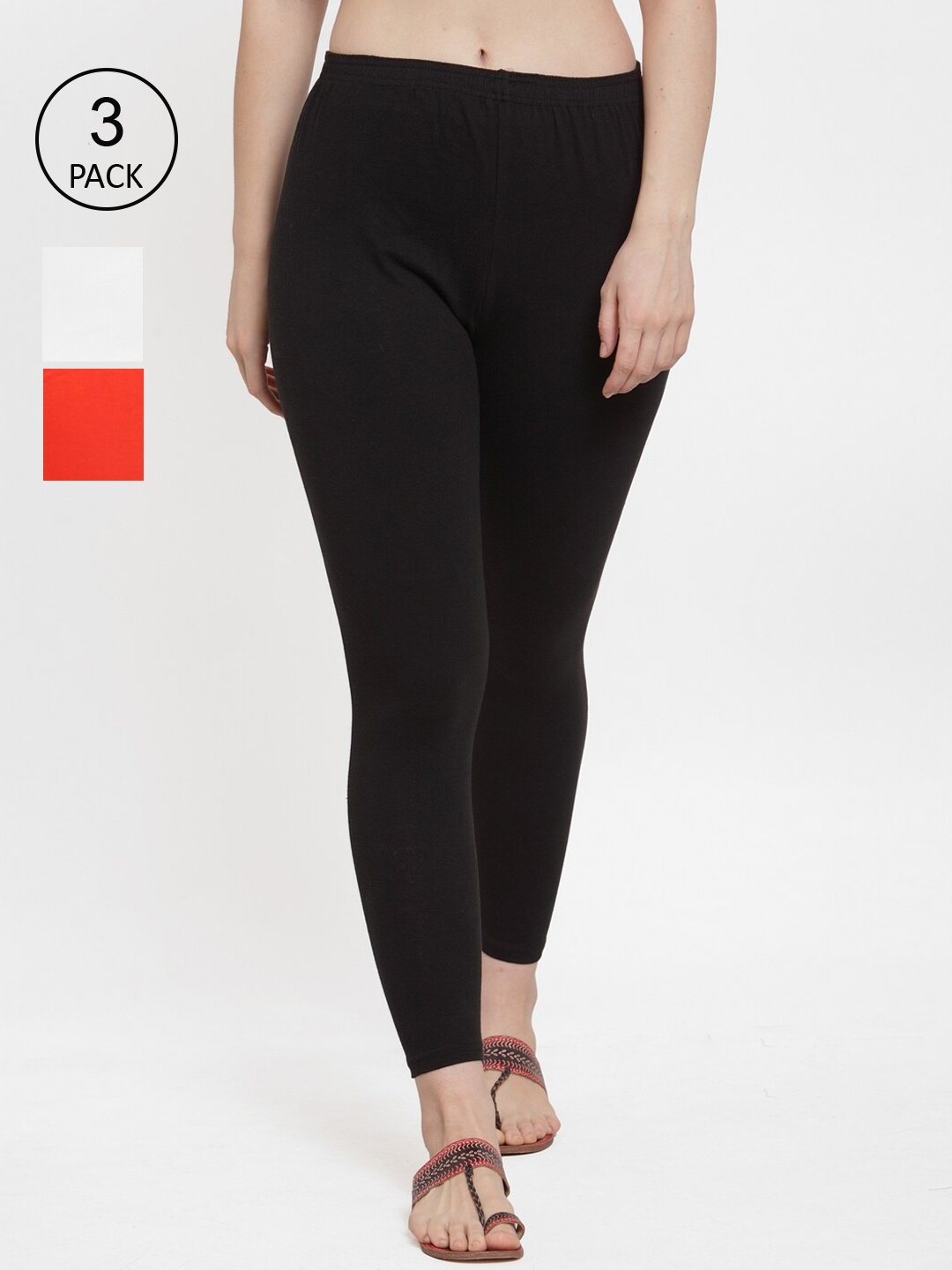 

Jinfo Women Pack of 3 Solid Ankle-Length Leggings, Black