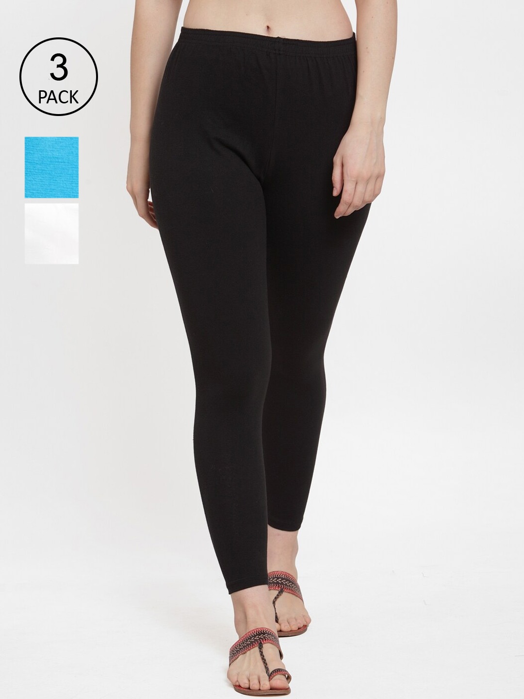 

Jinfo Women Pack of 3 Solid Ankle-Length Leggings, Black