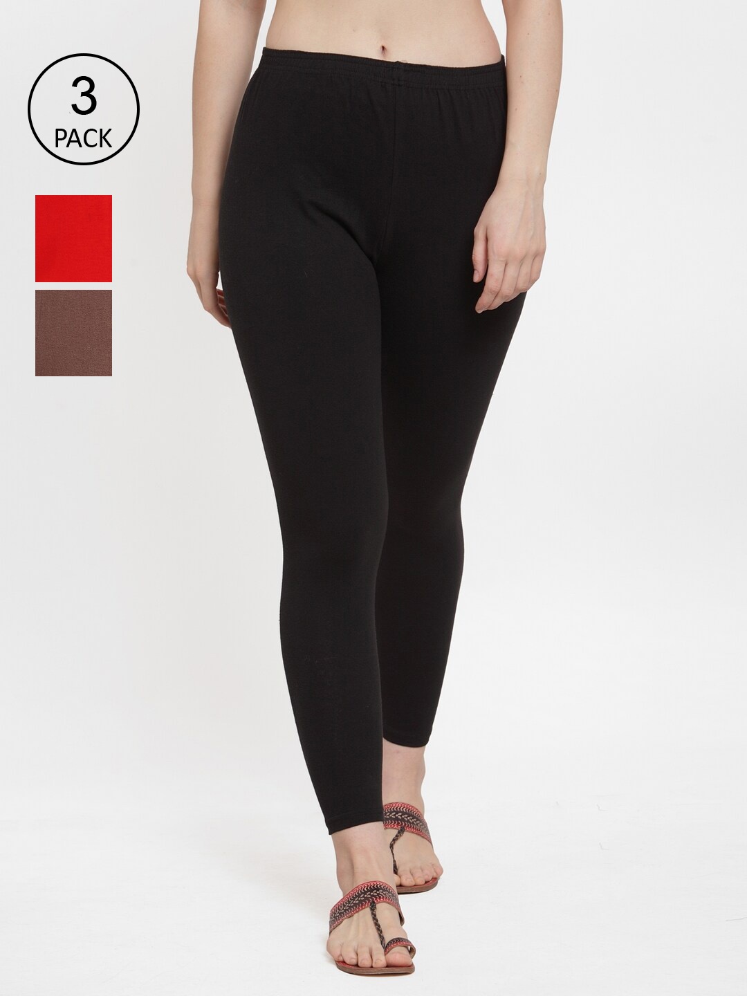

Jinfo Women Pack of 3 Solid Ankle-Length Leggings, Black