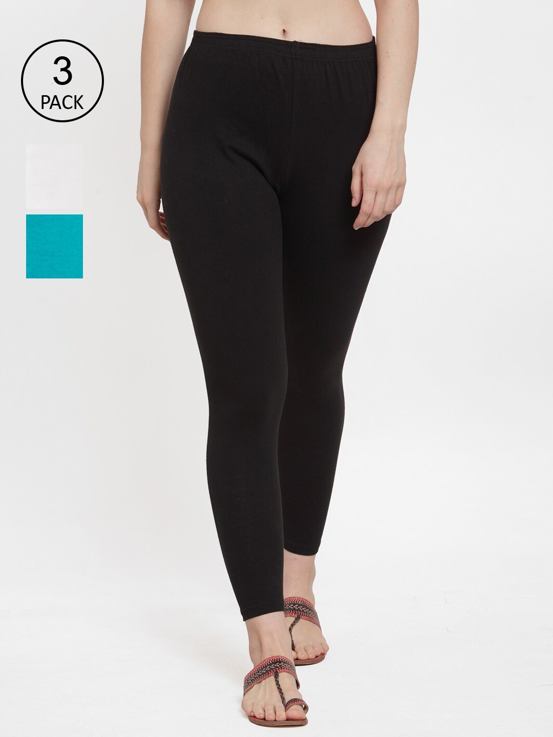 

Jinfo Women Pack of 3 Solid Ankle-Length Leggings, Black
