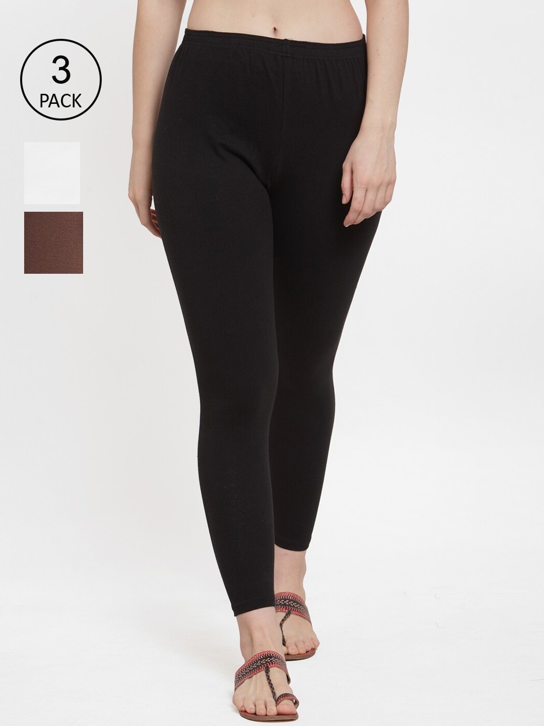 

Jinfo Women Pack of 3 Solid Ankle-Length Leggings, Black