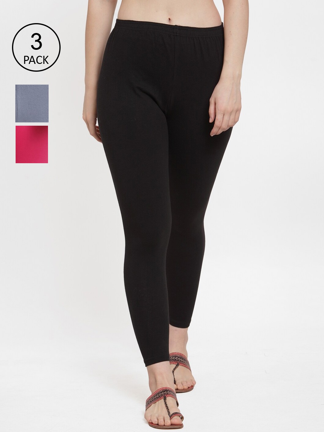 

Jinfo Women Pack of 3 Solid Ankle-Length Leggings, Black