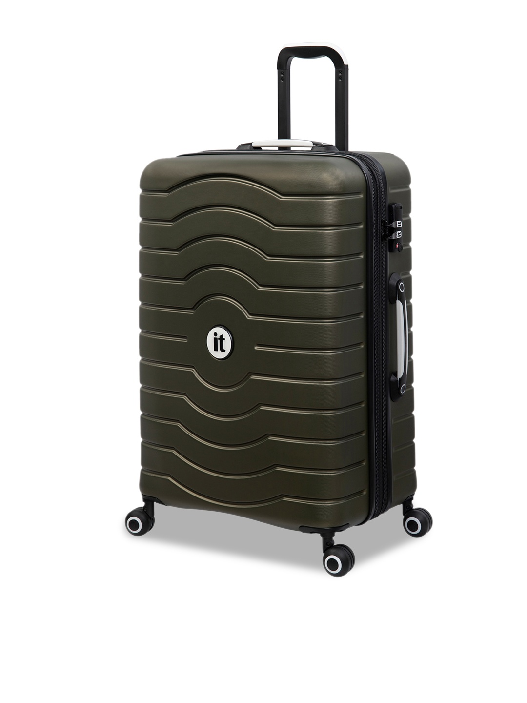 

IT luggage Olive Black Textured Hard-Sided Cabin Trolley Suitcase