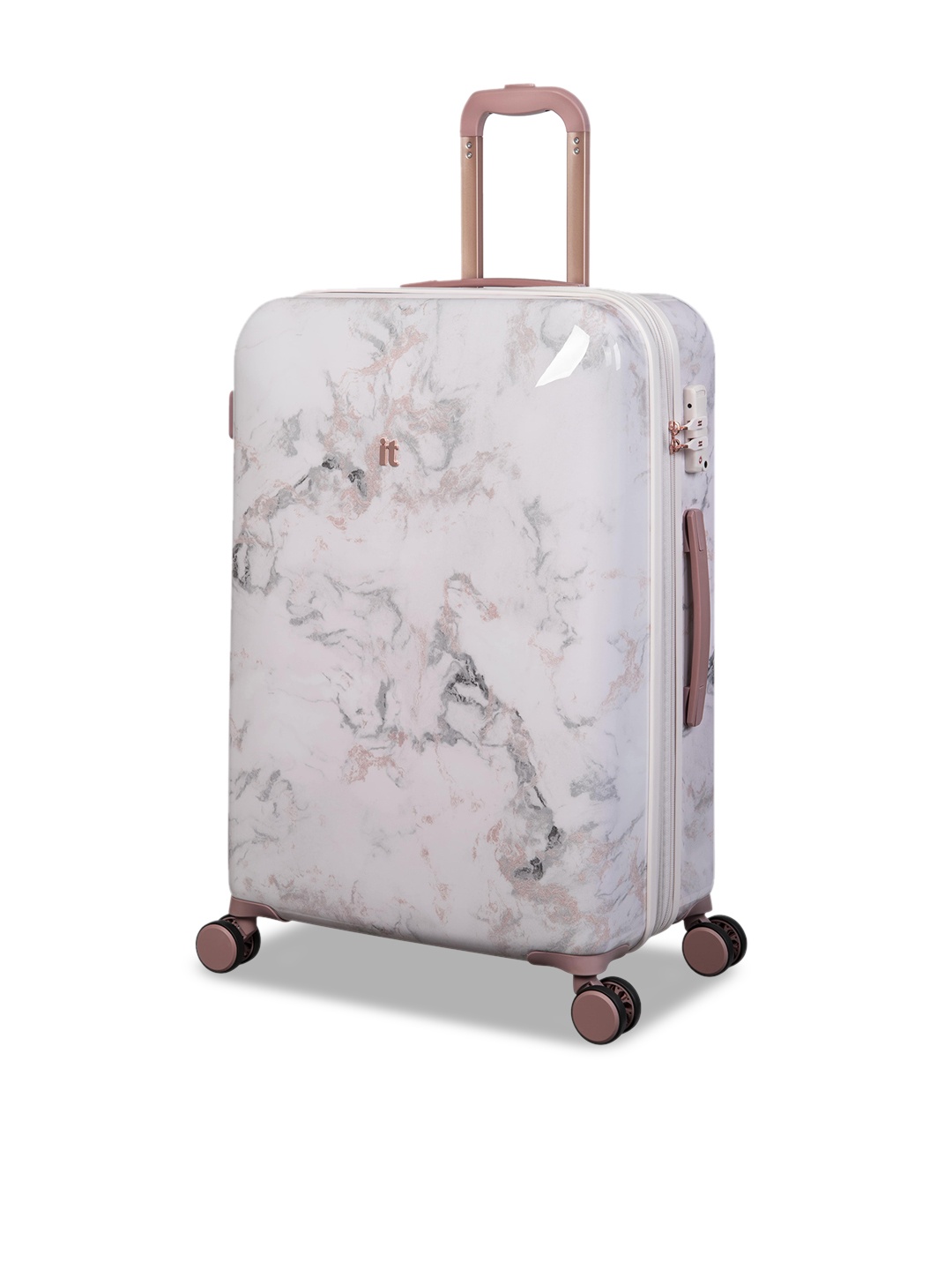 

IT luggage Off White Printed Hard-Sided Cabin Trolley Suitcase