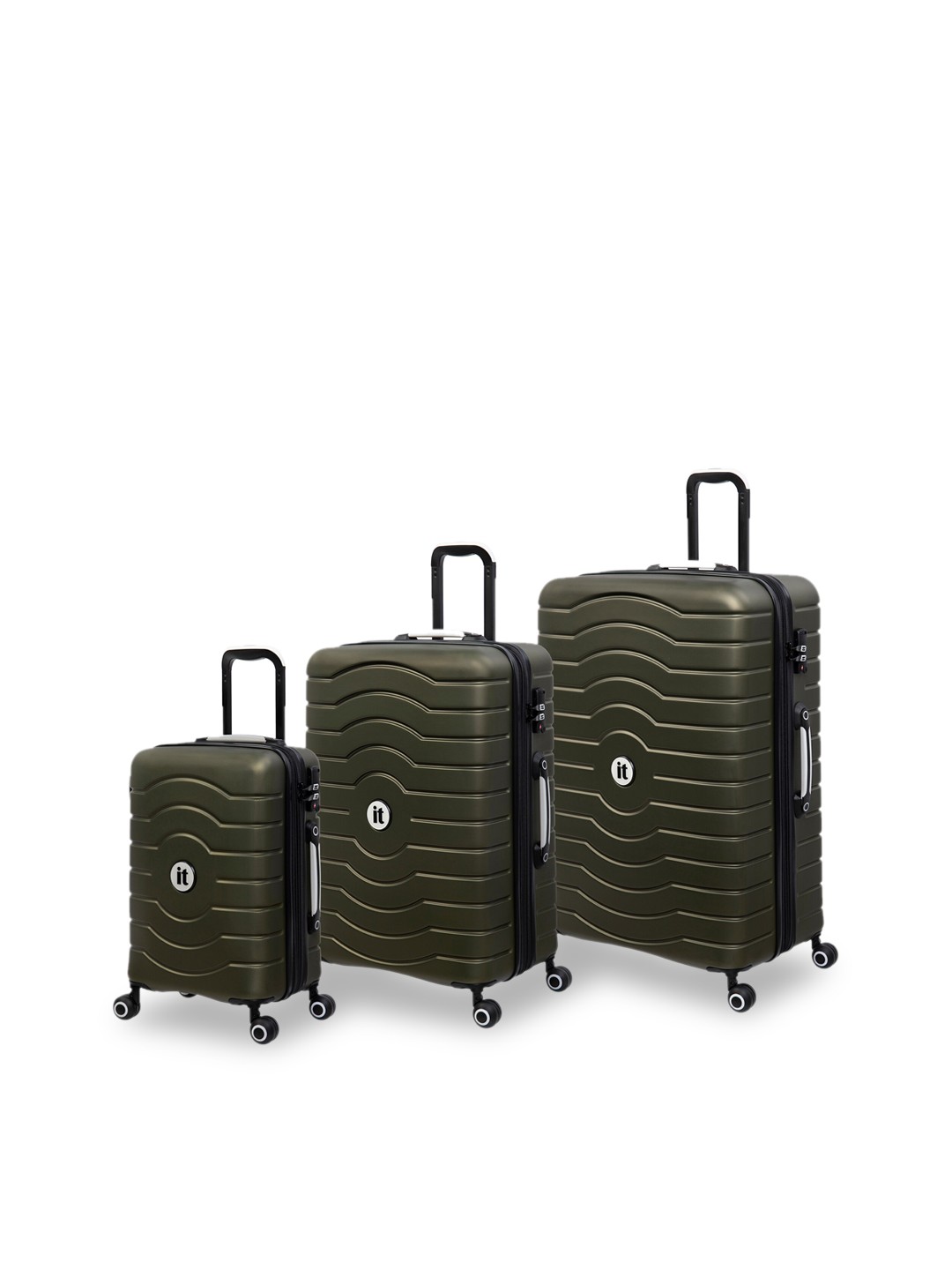 

IT luggage Set Of 3 Textured Trolley Bags, Olive