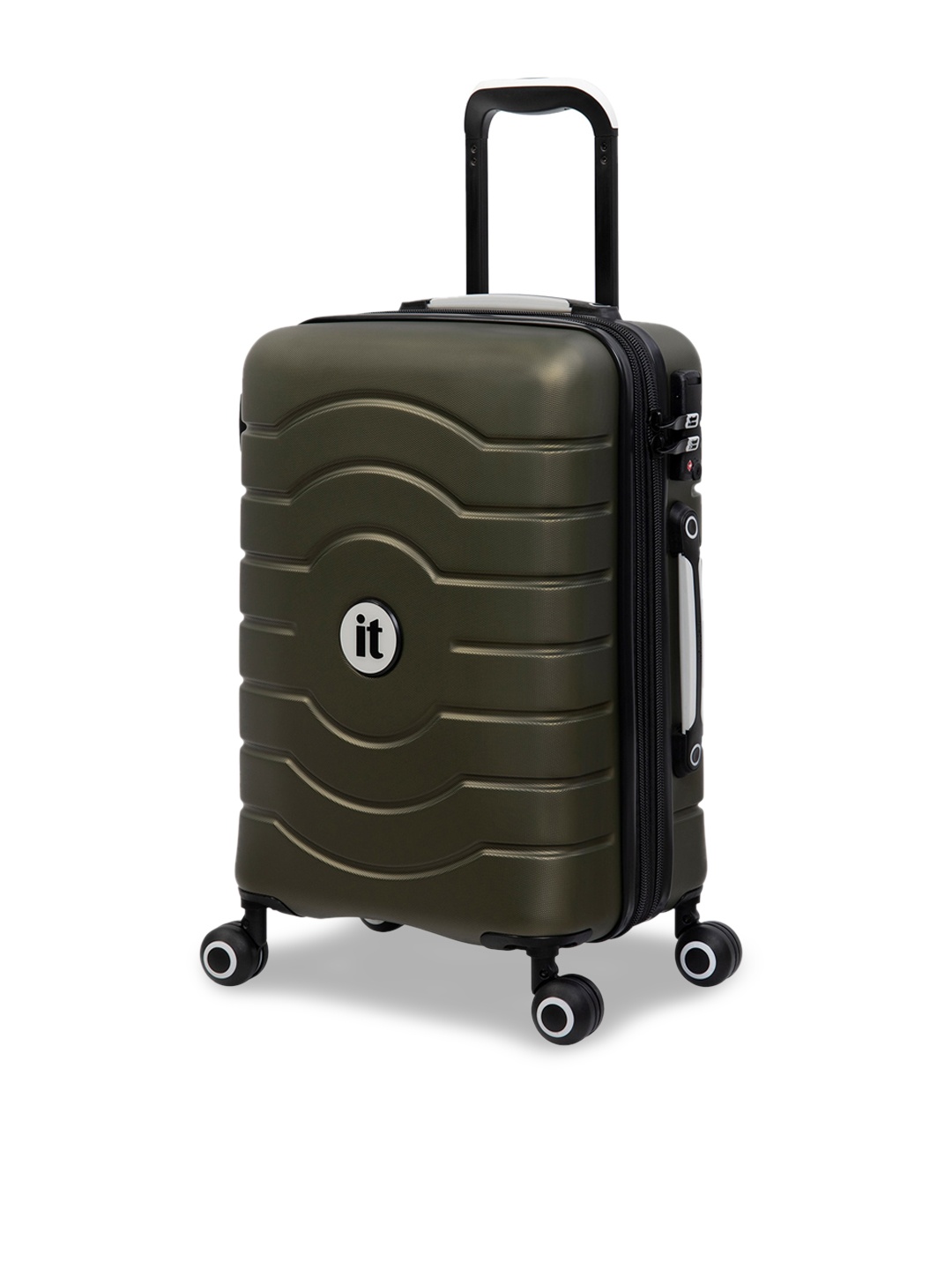 

IT luggage Olive Black Textured Hard-Sided Cabin Trolley Suitcase