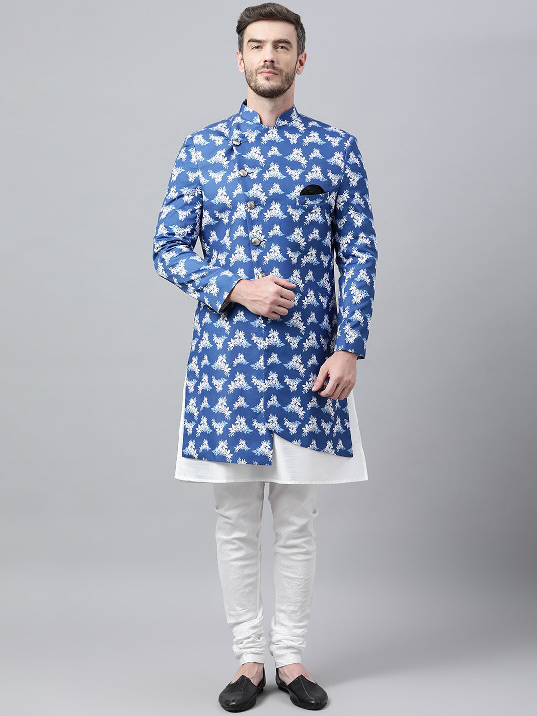 

Hangup Men Blue White Printed Sherwani