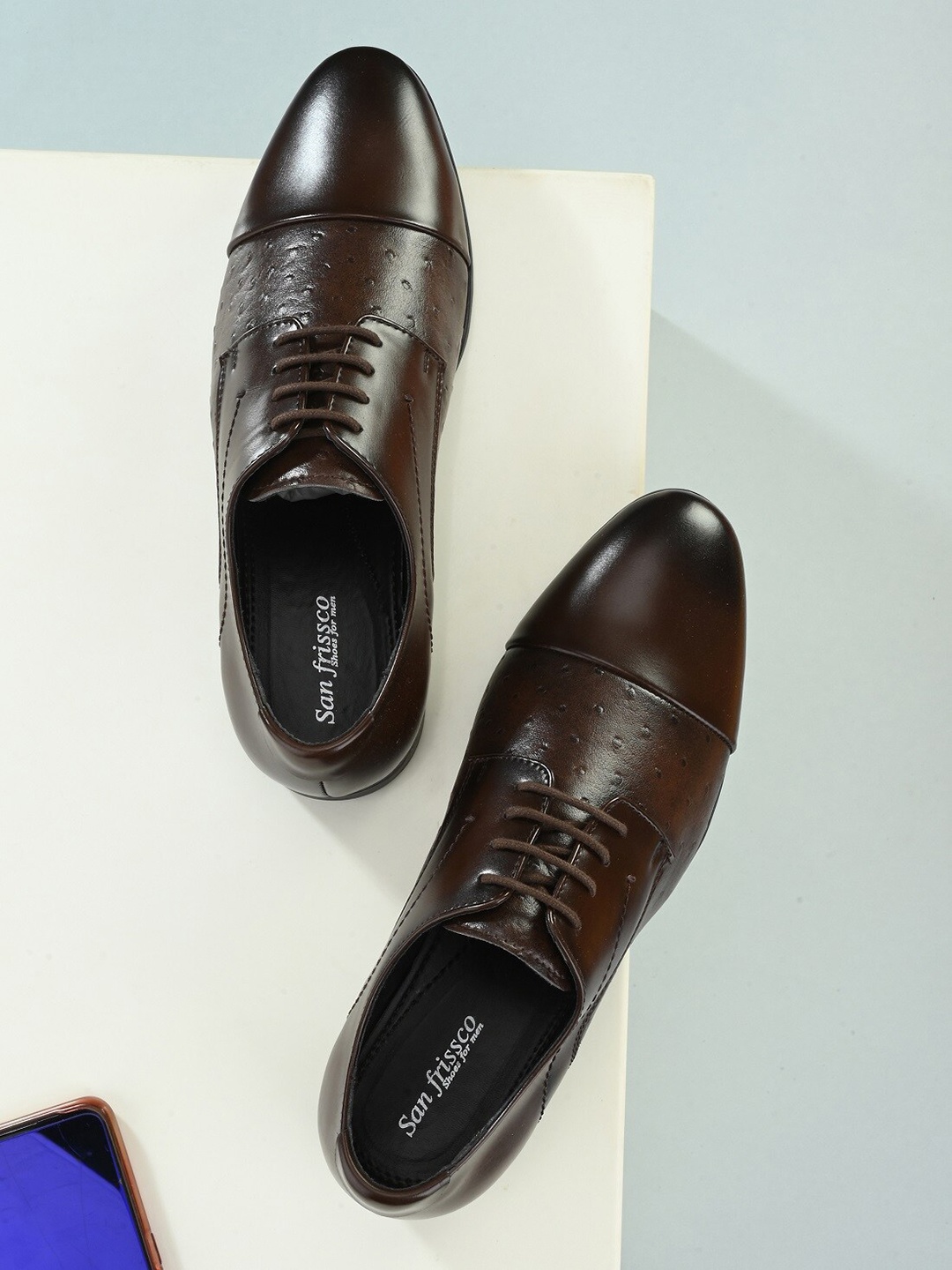 

San Frissco Men Brown Solid Leather Formal Oxford
