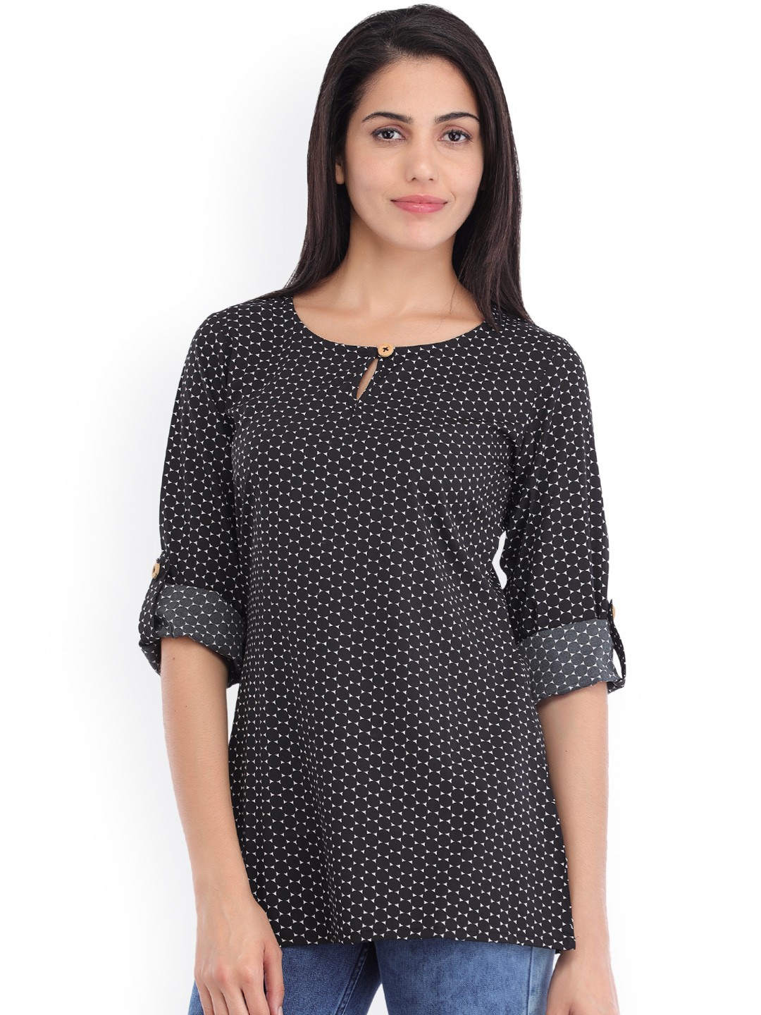 

Cottinfab Women Black & White Printed Top