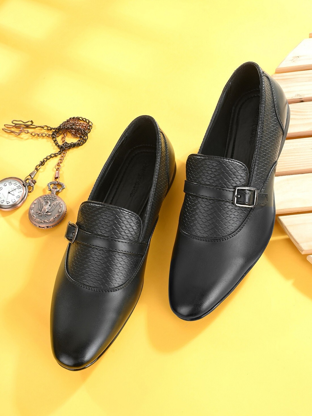 

San Frissco Men Black Solid Leather Formal Loafers