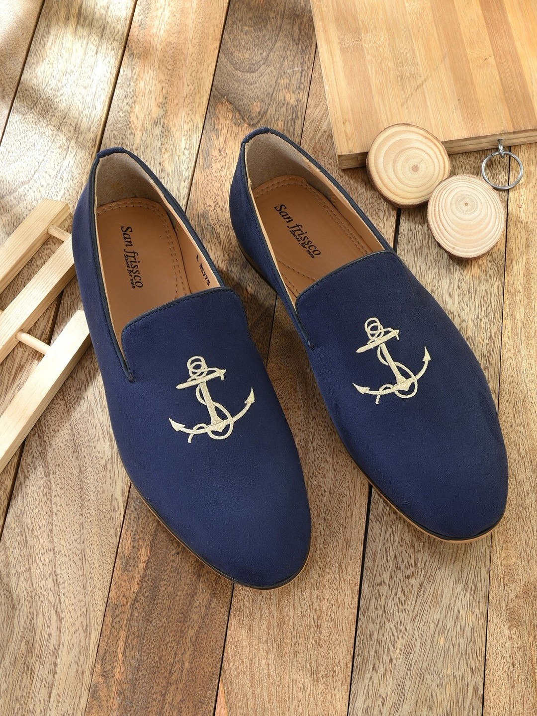 

San Frissco Men Navy Blue & Gold Slip- On Loafers