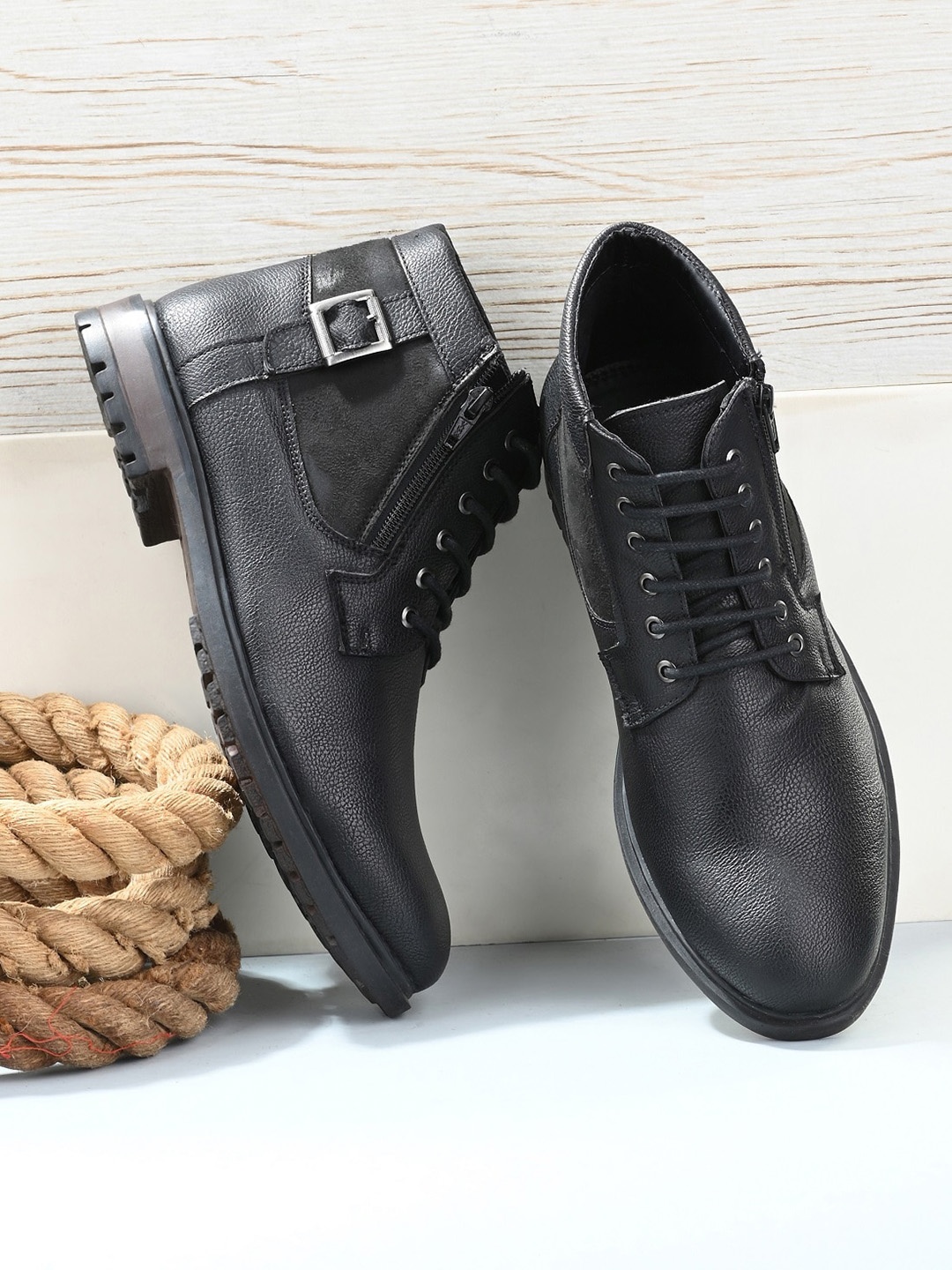 

San Frissco Men Black Solid Casual Block-Heeled Boots