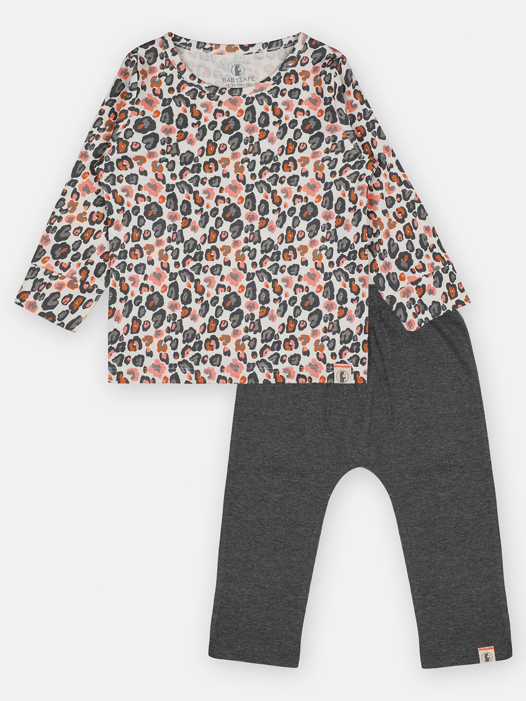 

Babysafe Boys Cream-Coloured & Grey Pure Cotton Printed Top with Pyjama Set
