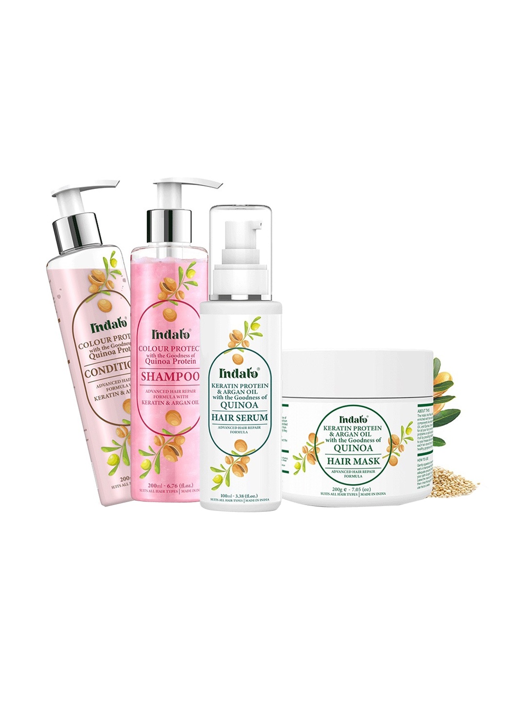 

INDALO Quinoa Protein Colour Protect Shampoo & Conditioner with Hair Repair Serum & Mask, White
