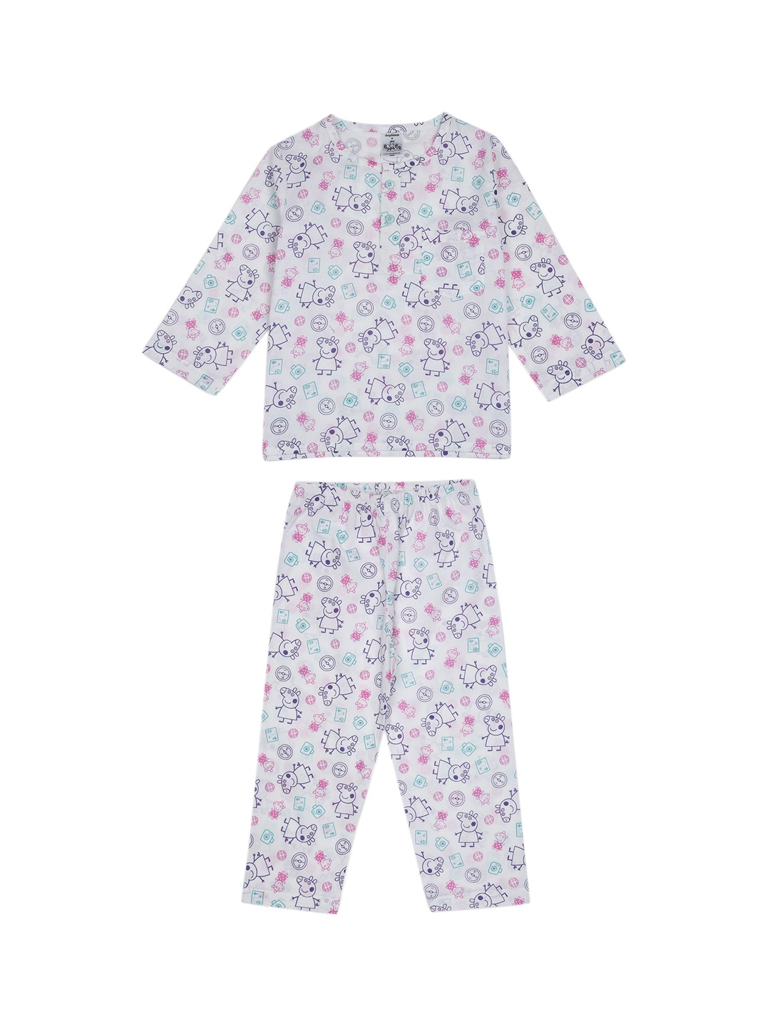 

shopbloom Unisex Kids White & Pink Printed Night suit