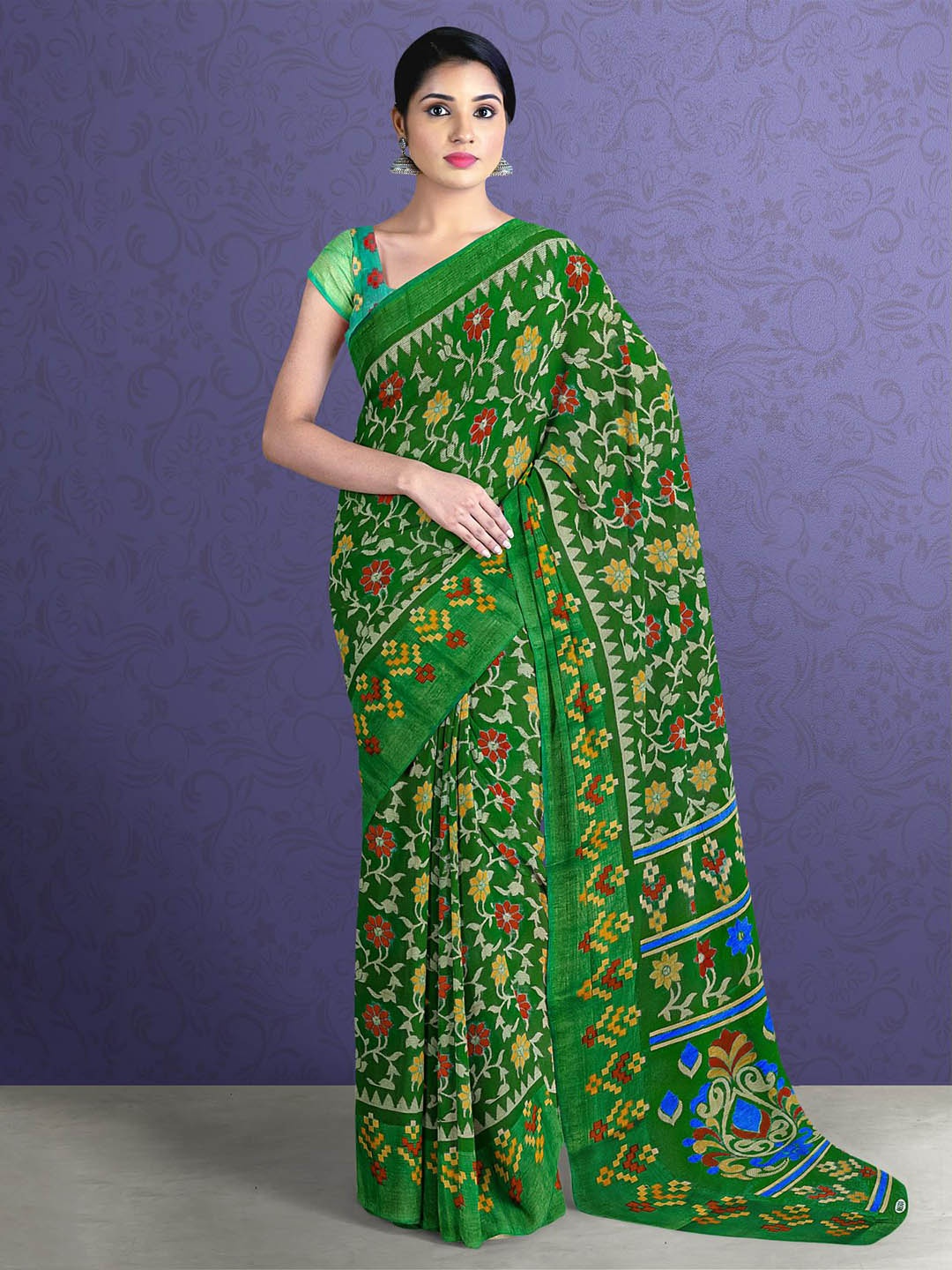 

Kalamandir Green & Yellow Floral Printed Saree