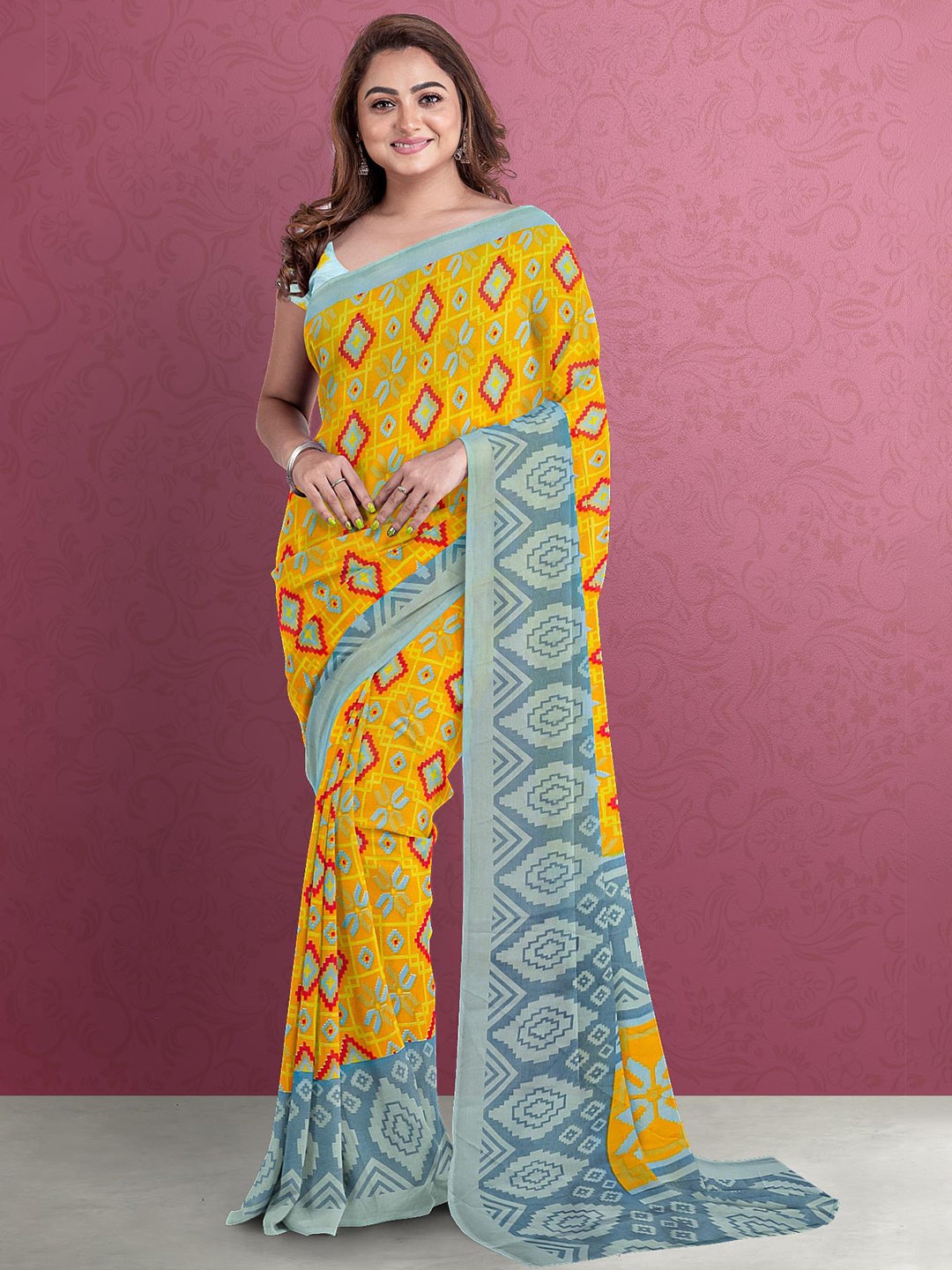 

Kalamandir Women Yellow & Blue Silk Blend Saree