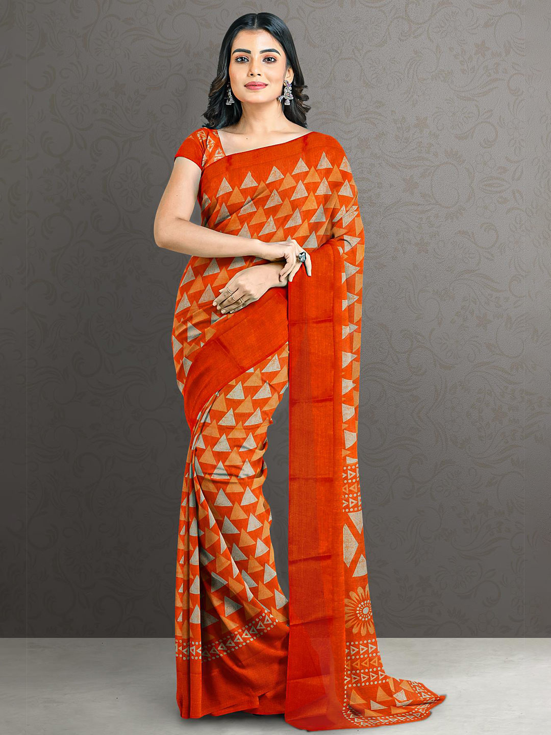 

Kalamandir Women Orange & Beige Printed Cotton Blend Saree
