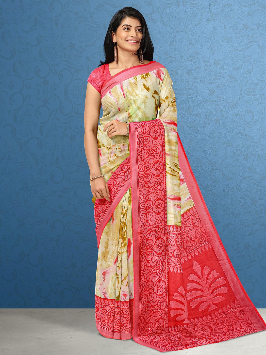 

Kalamandir Women Beige & Pink Abstract Silk Blend Saree
