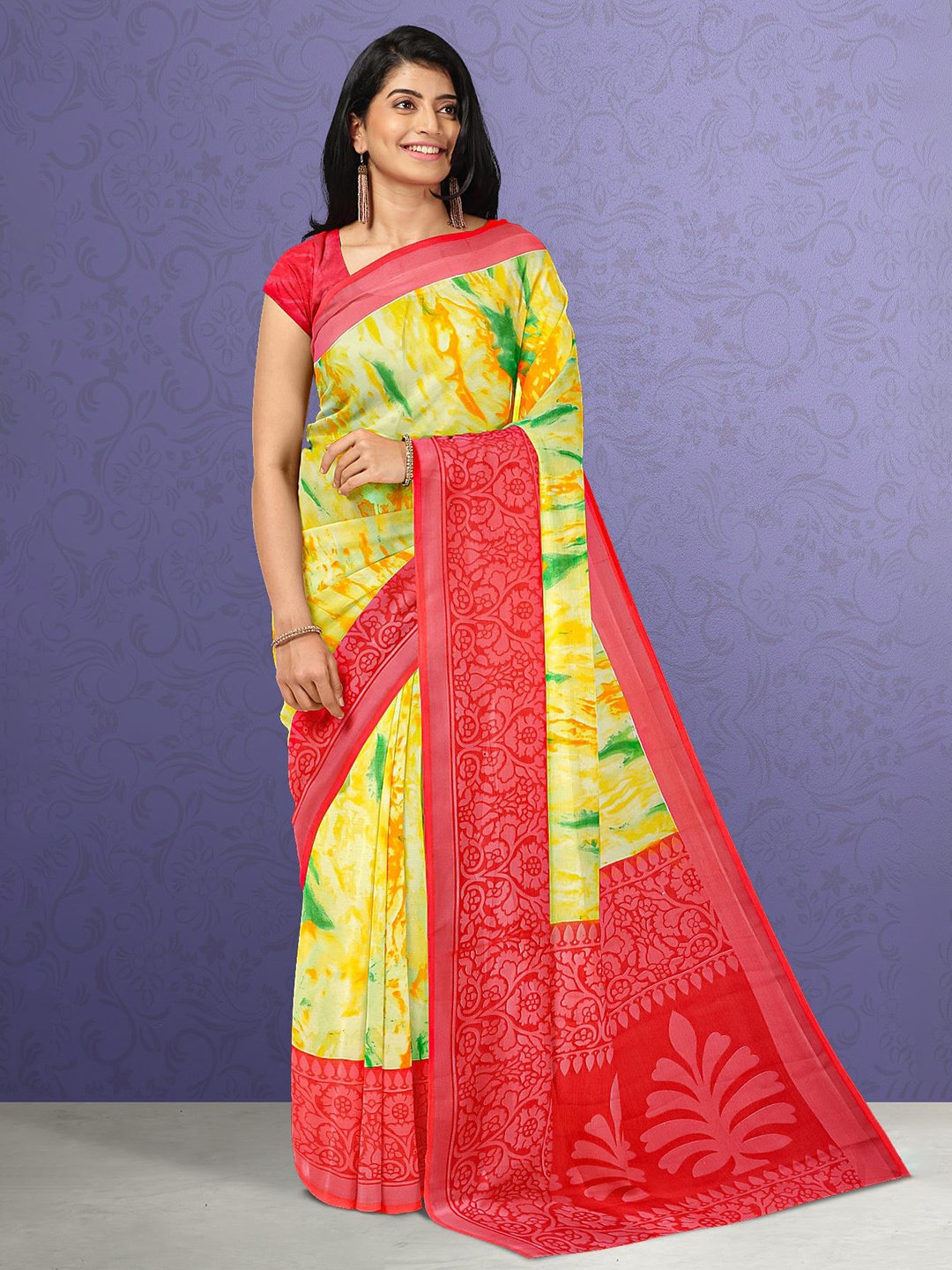 

Kalamandir Women Yellow & Red Abstract Silk Blend Saree
