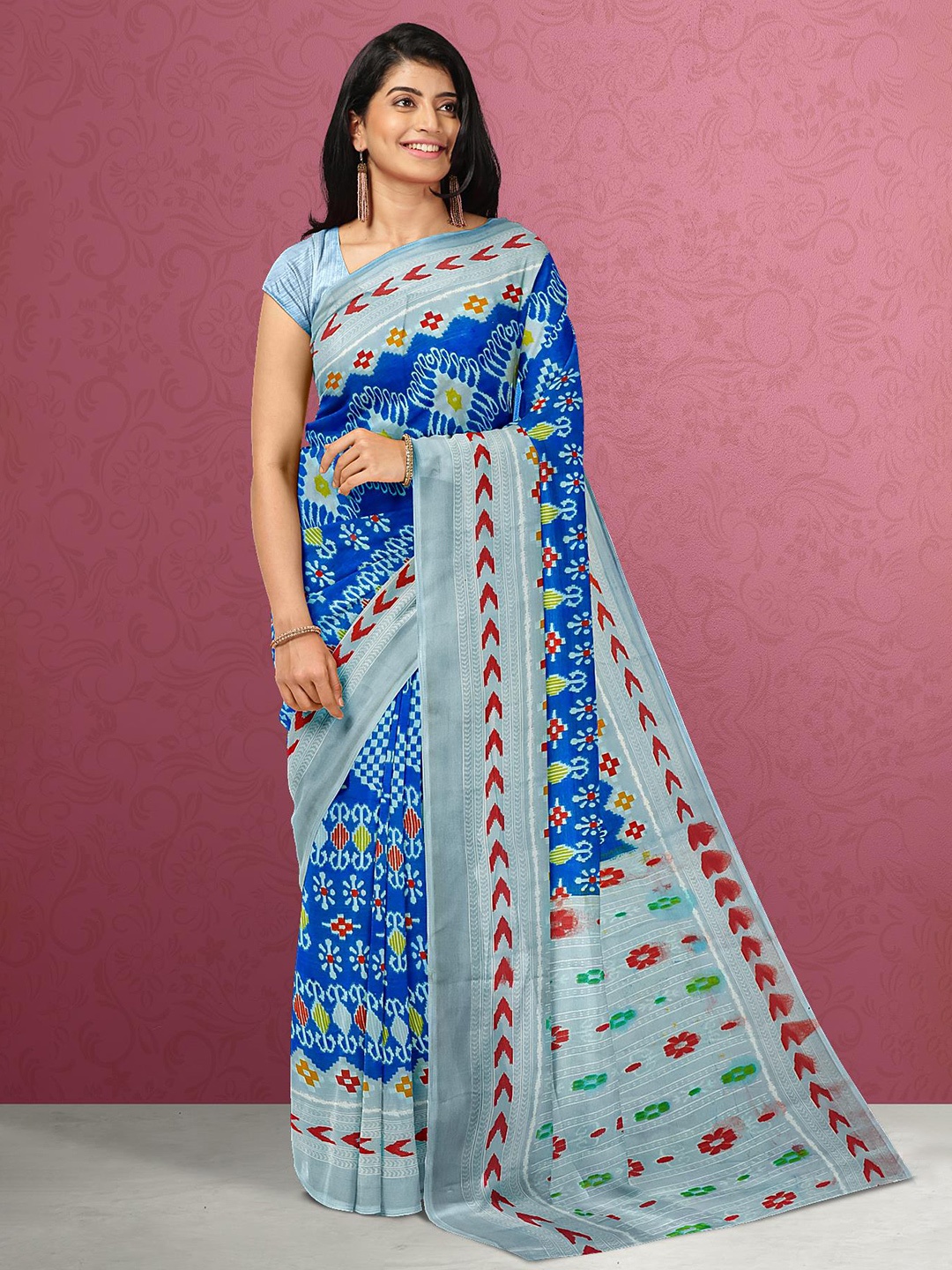 

Kalamandir Blue & Grey Floral Silk Blend Saree
