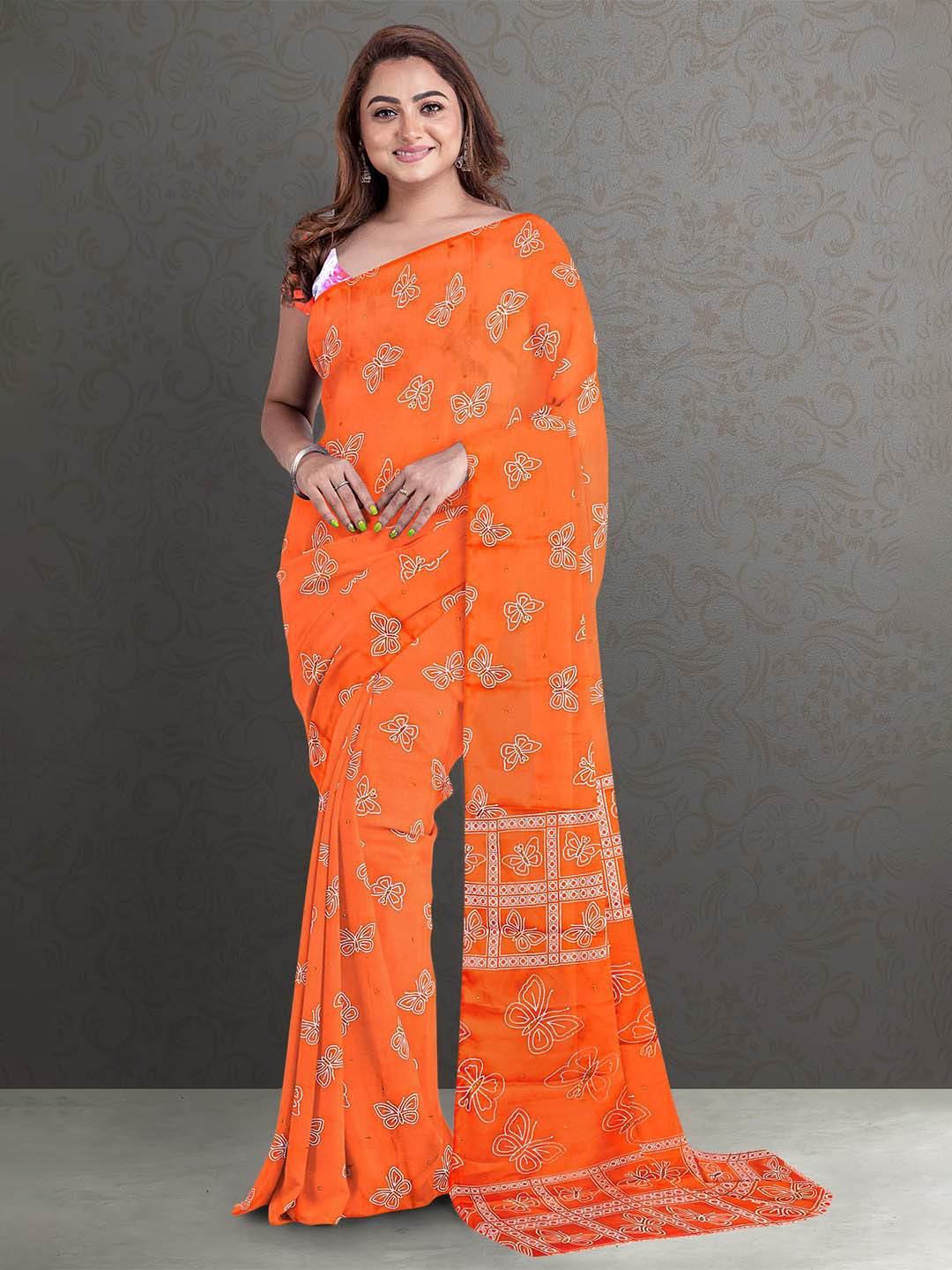 

Kalamandir Orange & White Silk Blend Saree