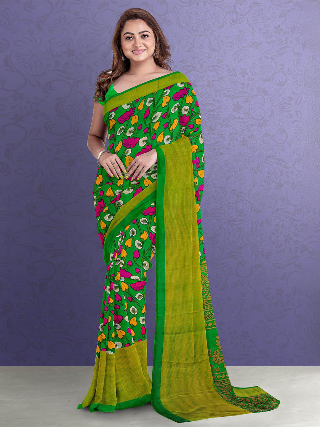 

Kalamandir Blue & Pink Ethnic Motifs Silk Blend Saree