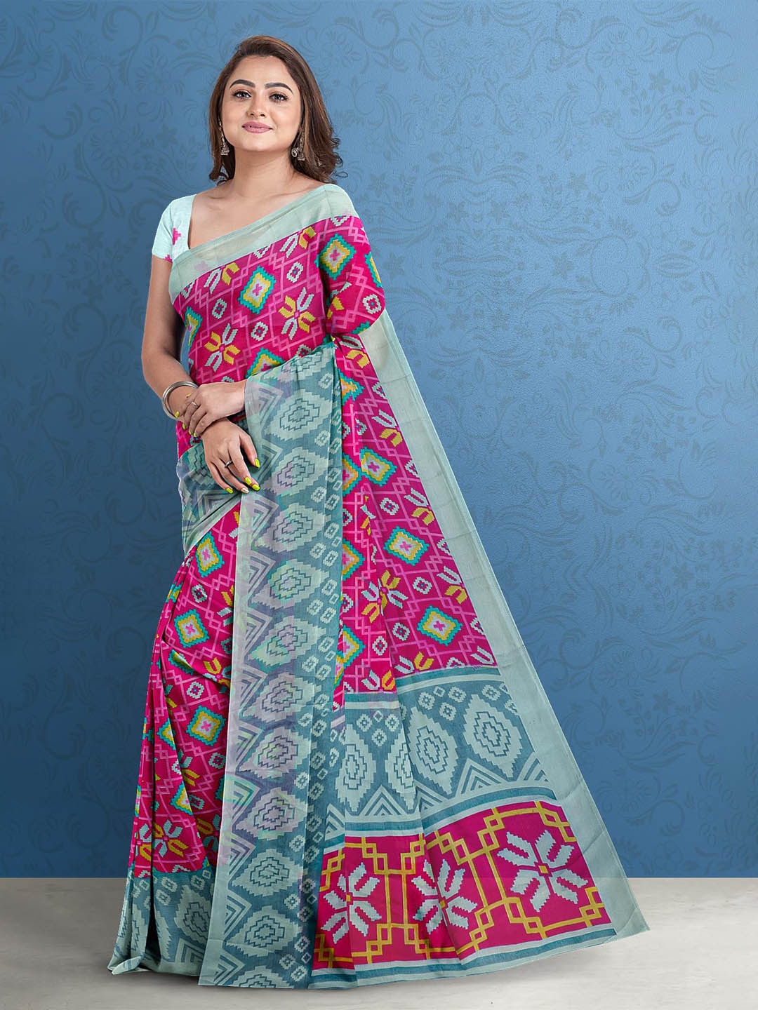 

Kalamandir Pink & Blue Silk Blend Saree