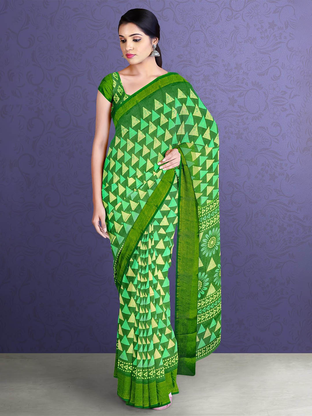 

Kalamandir Green & Yellow Geometric Zari Saree