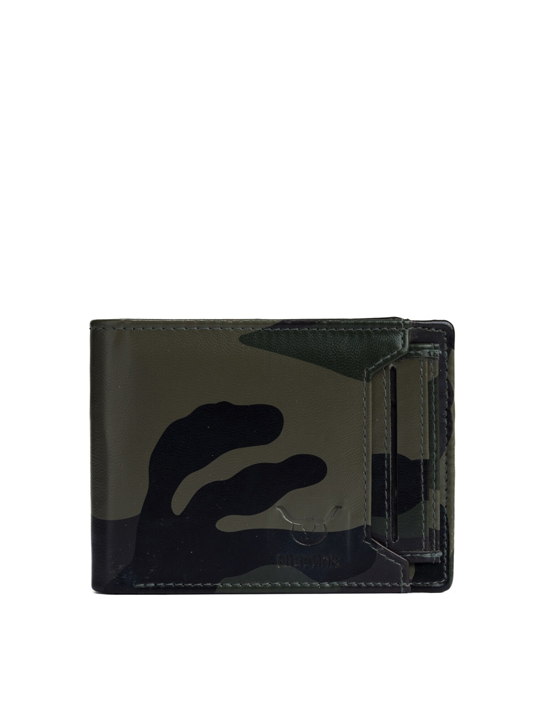 

Hidelink Men Green & Black Abstract PU Two Fold Wallet