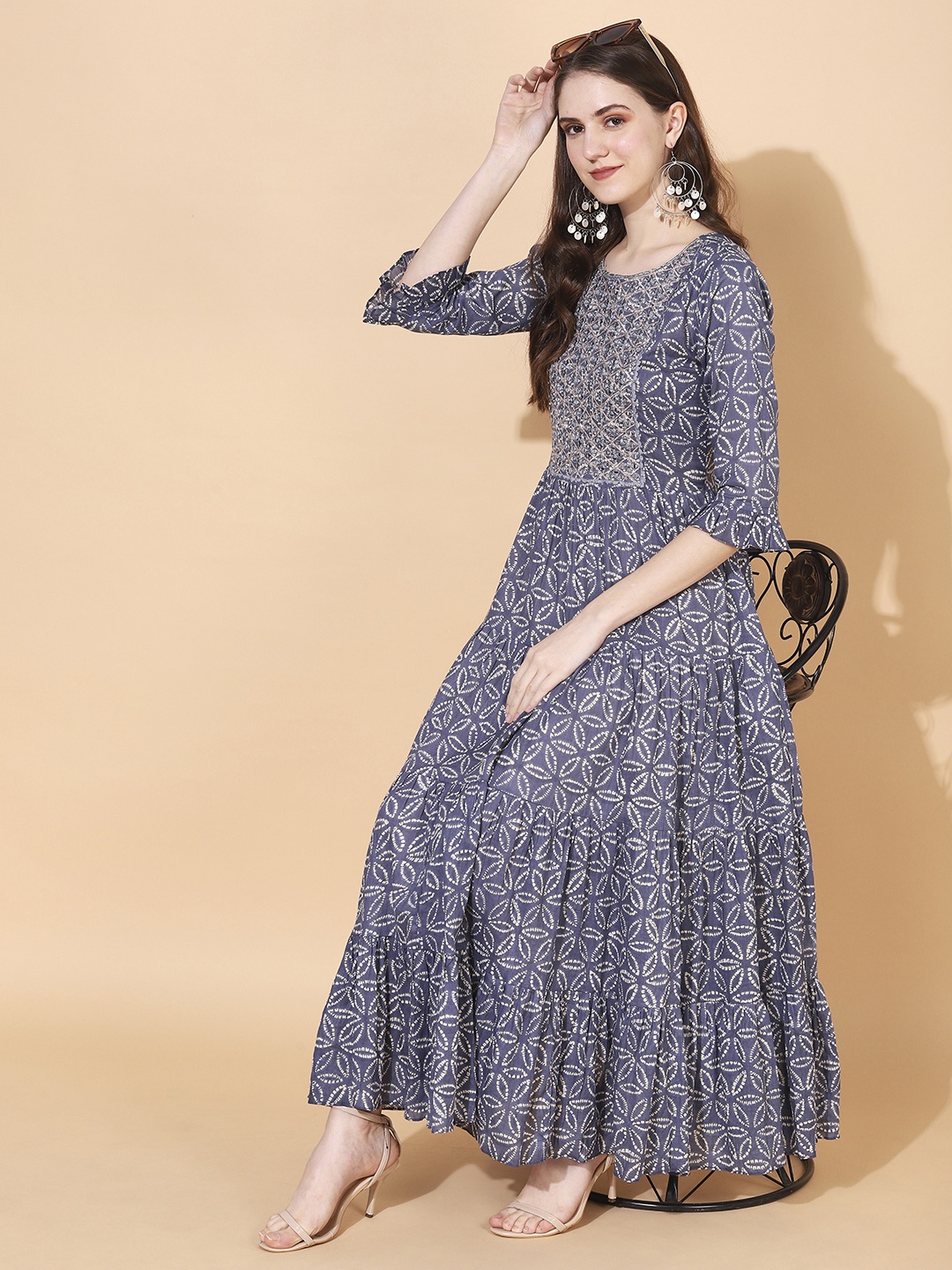 

FASHOR Women Blue Ethnic A-Line Maxi Dress