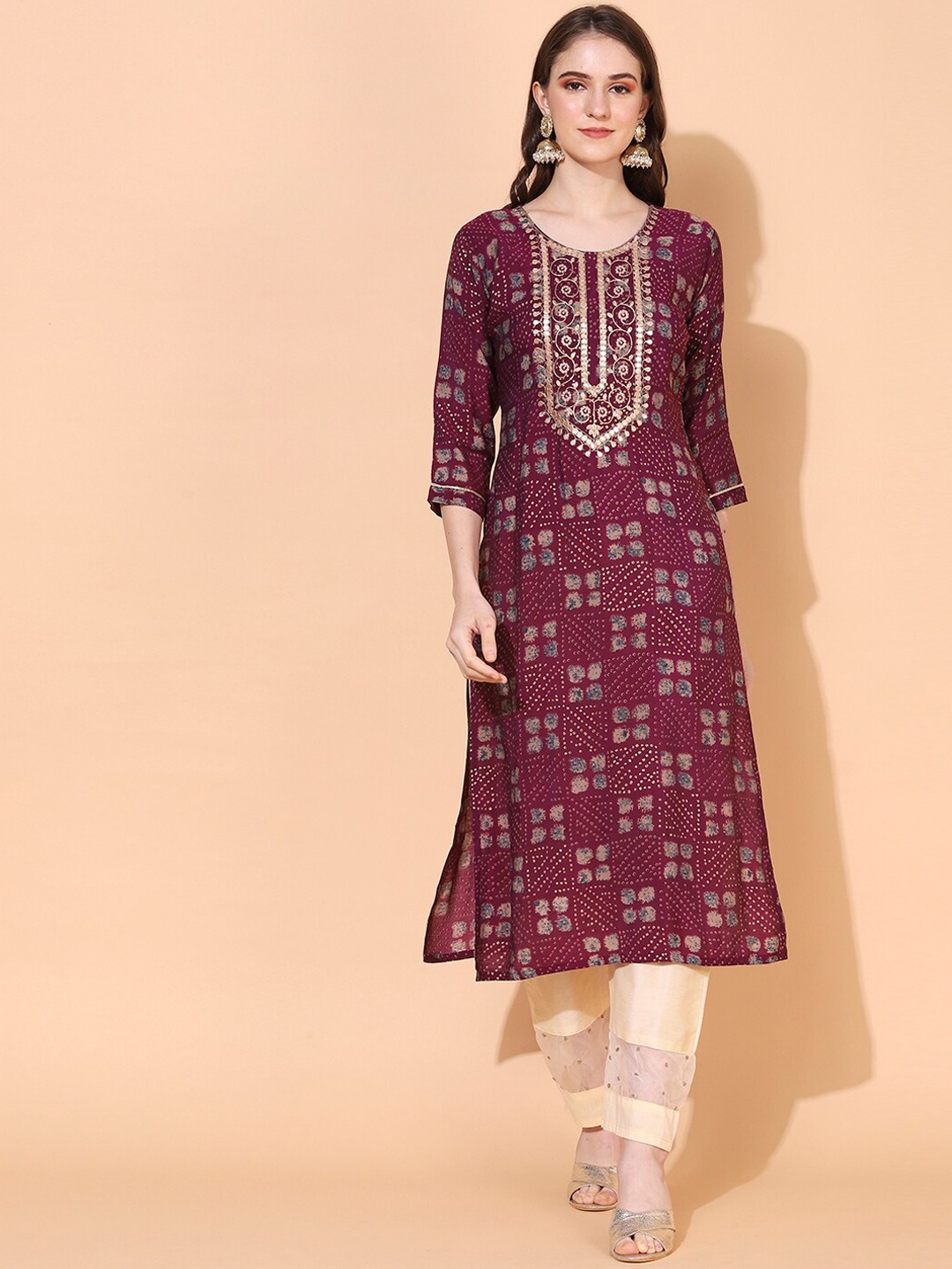 

FASHOR Women Purple Ethnic Motifs Printed Kurta