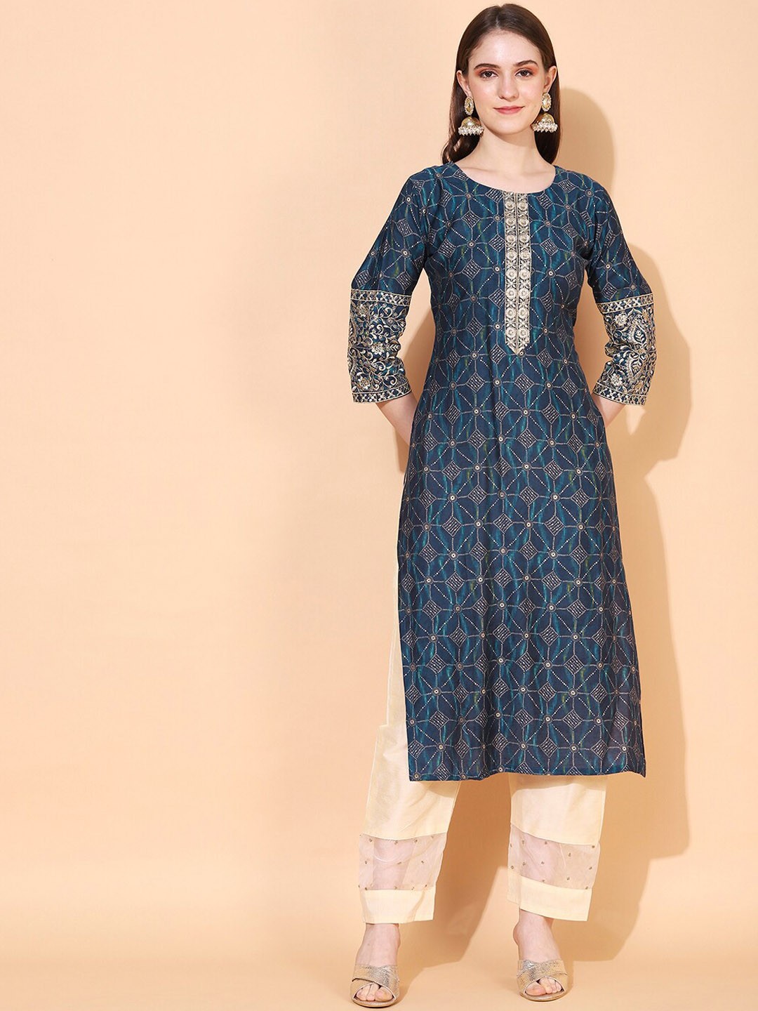 

FASHOR Geometric Printed Kurta, Blue