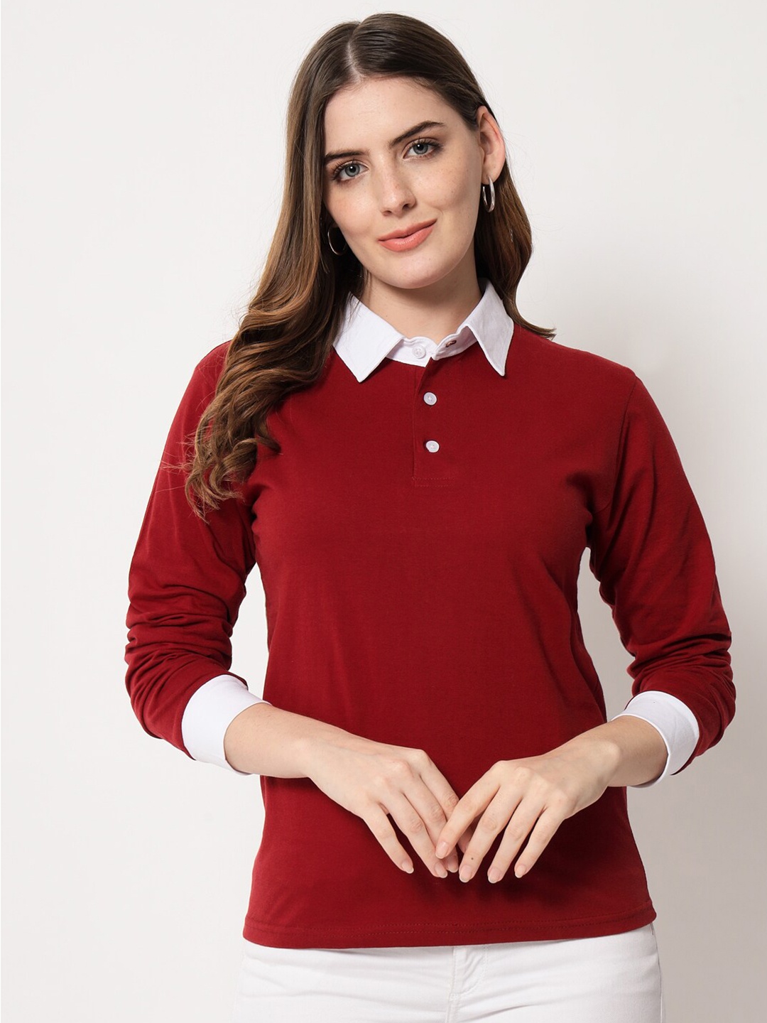 

Viral trend Women Maroon Polo Collar T-shirt