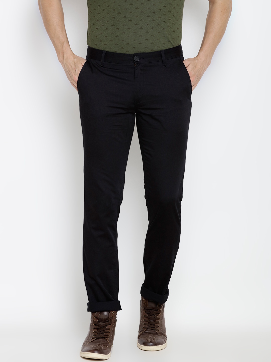 

John Players Men Black Slim Fit Solid Chinos