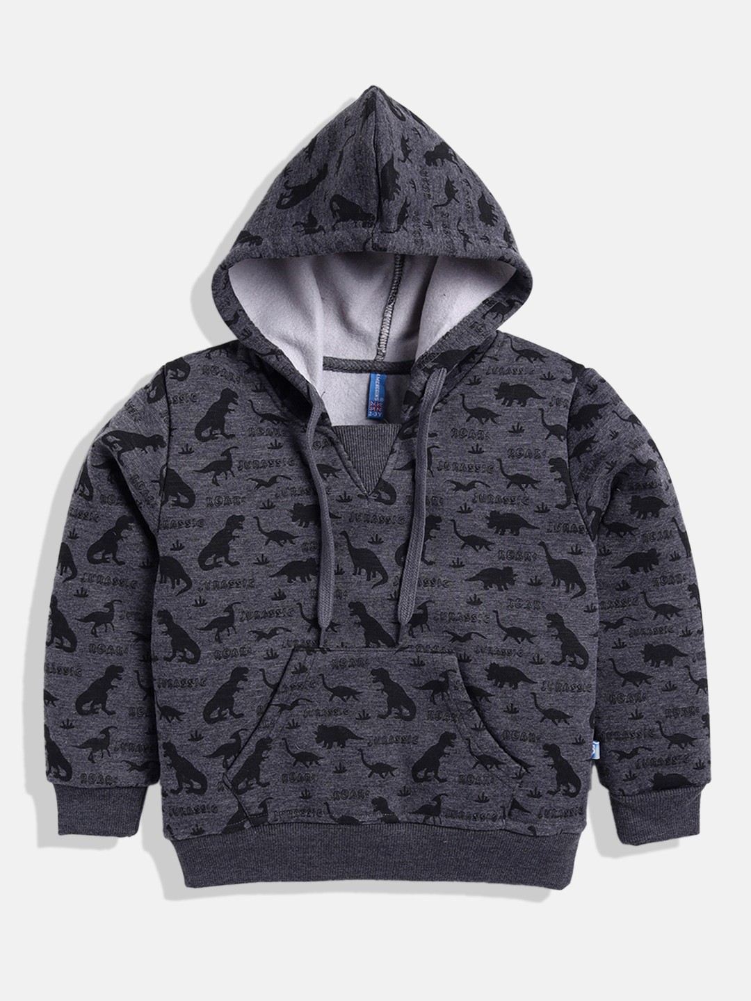 

GAME BEGINS Boys Printed Hooded Premium Cotton Sweatshirt, Charcoal