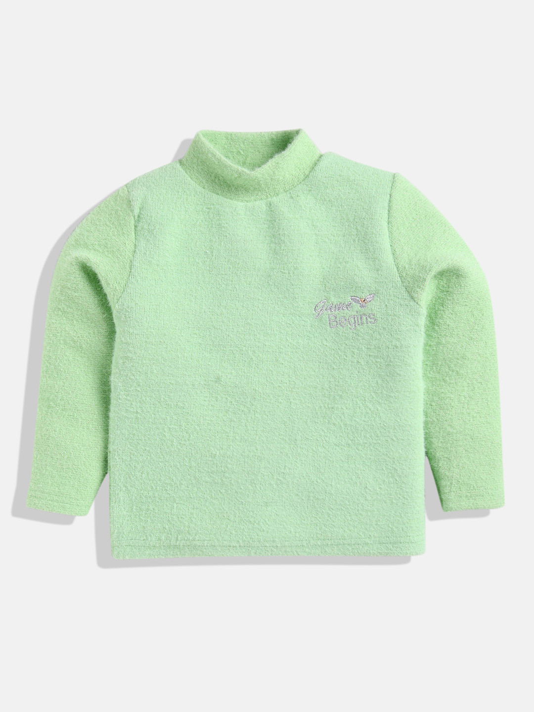 

GAME BEGINS Girls Premium Cotton High Neck Shimmery Sweatshirt, Green