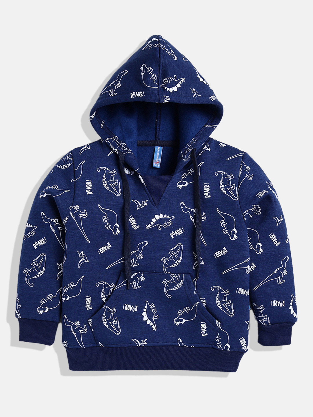 

GAME BEGINS Boys Premium Cotton Conversational Printed Hooded Sweatshirt, Navy blue