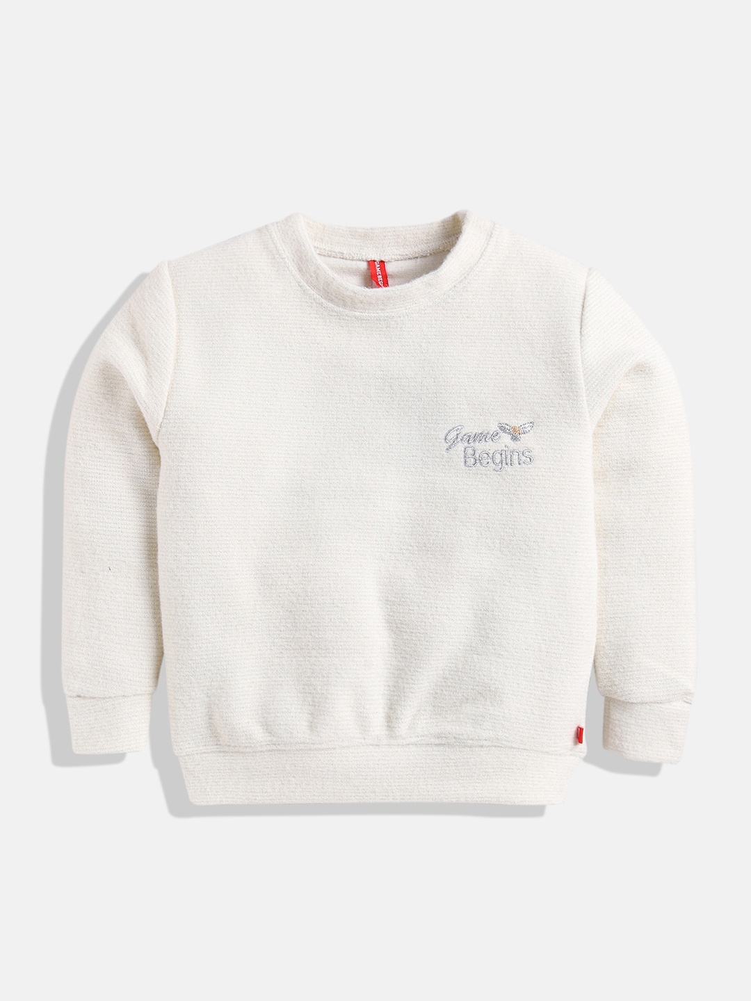 

GAME BEGINS Girls Premium Cotton Round Neck Sweatshirt, White