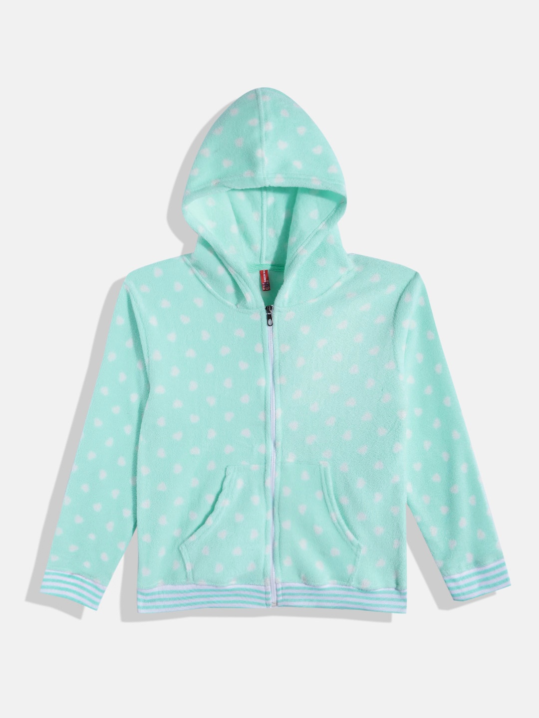 

GAME BEGINS Girls Polka Dots Printed Premium Cotton Hooded Front-Open Sweatshirt, Turquoise blue